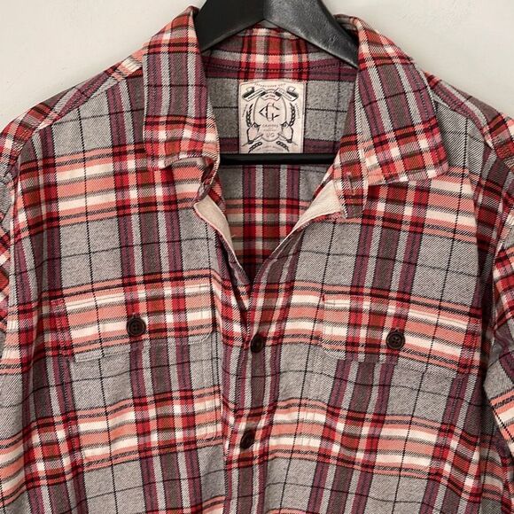 Grayers Mens Button Down Shirt Long Sleeve Plaid Heavy Weight Large Red Gray - Picture 2 of 8
